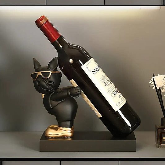 2 French Bulldog Wine Rack / Book Shelf: Stylish Dog Figurines for Home Interior Decoration and Table Ornaments in Your Living Room