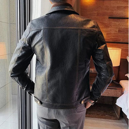 2023 Brand clothing Men's spring Casual leather jacket/Male slim fit Fashion High quality leather coats Man clothing S-3XL