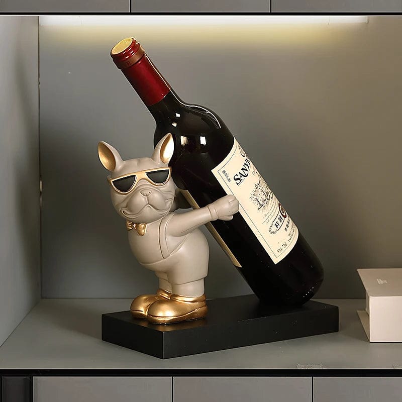3 French Bulldog Wine Rack / Book Shelf: Stylish Dog Figurines for Home Interior Decoration and Table Ornaments in Your Living Room