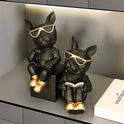5 French Bulldog Wine Rack / Book Shelf: Stylish Dog Figurines for Home Interior Decoration and Table Ornaments in Your Living Room