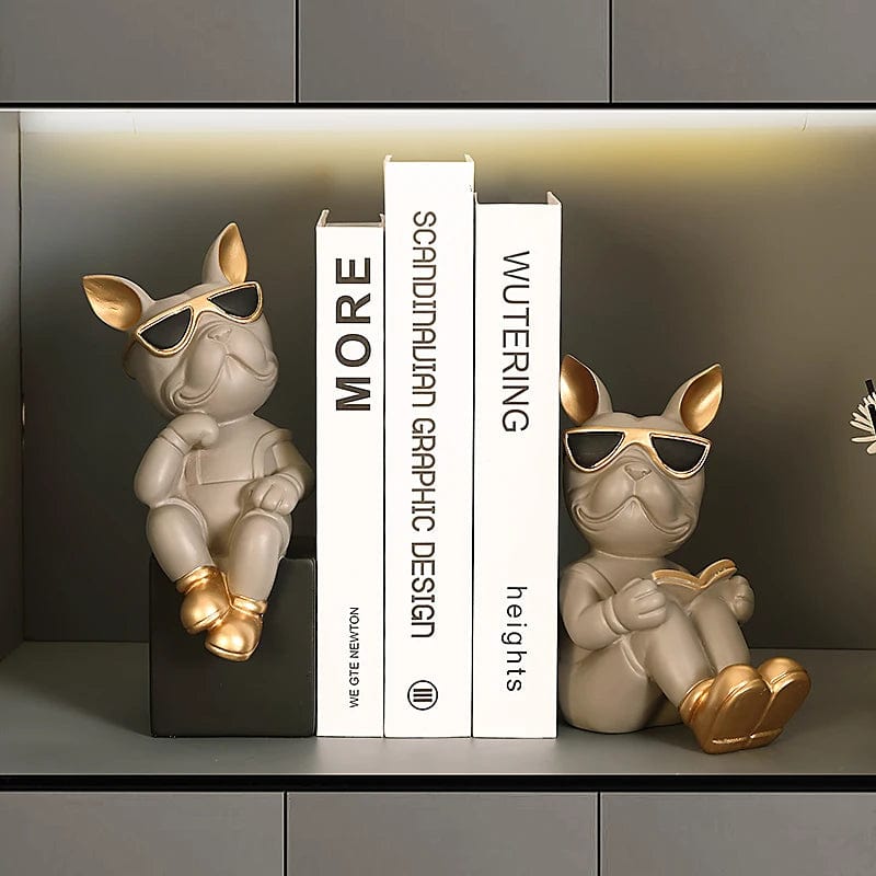 6 French Bulldog Wine Rack / Book Shelf: Stylish Dog Figurines for Home Interior Decoration and Table Ornaments in Your Living Room