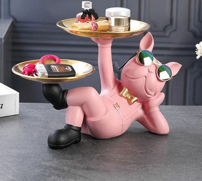 A Cool Bulldog Animal Figurine: A Stylish Dog Statue Sculpture with sunglasses and trays for Living, Study, and Bedroom Home  Decor