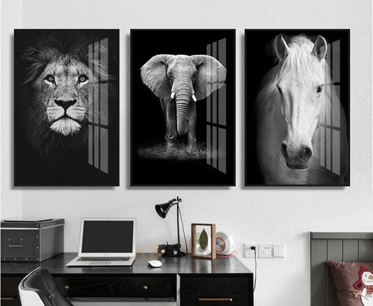 Animals Canvas Painting Wall Art Prints Lion Elephant Deer Zebra