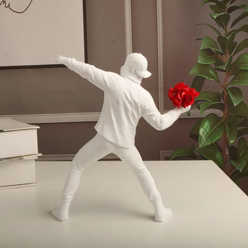 Banksy Inspired Flower Throw: Street Art-Styled Sculpture for Office and Home Decoration