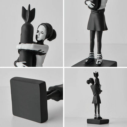 Banksy Inspired Hugging Bomb Girl Sculpture: Modern Art Statue for Elegant Home or Office Décor