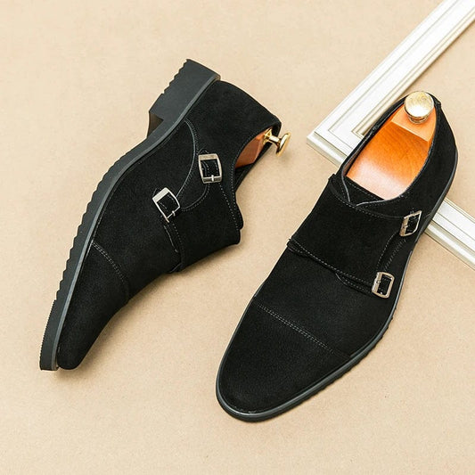 black / 45 New Classic Dress Wedding Shoes Men's Frosted Suede Derby Leather Shoes Black Casual Man Footwear Gentleman Business Male shoes