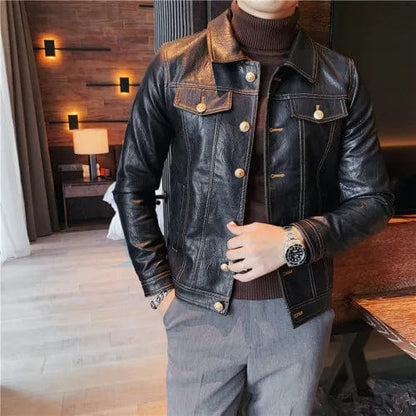 black / Asian S is Eur XXS 2023 Brand clothing Men's spring Casual leather jacket/Male slim fit Fashion High quality leather coats Man clothing S-3XL