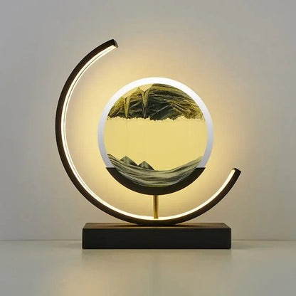 Black Moon-Black / Remote control Quicksand Glow: LED Hourglass Art Table Lamp - Unique Decorative Sand Painting Night Light for Bedroom and Home Décor