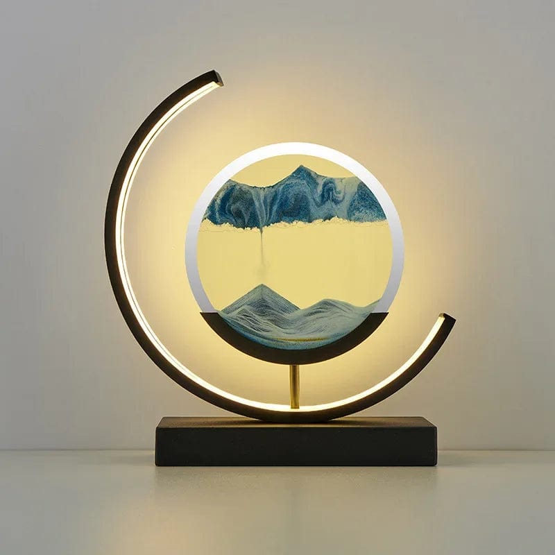 Black Moon-Blue / Remote control Quicksand Glow: LED Hourglass Art Table Lamp - Unique Decorative Sand Painting Night Light for Bedroom and Home Décor