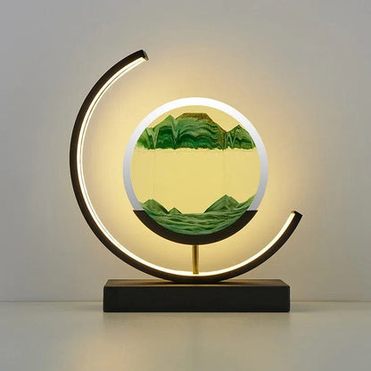 Black Moon-Green / Remote control Quicksand Glow: LED Hourglass Art Table Lamp - Unique Decorative Sand Painting Night Light for Bedroom and Home Décor