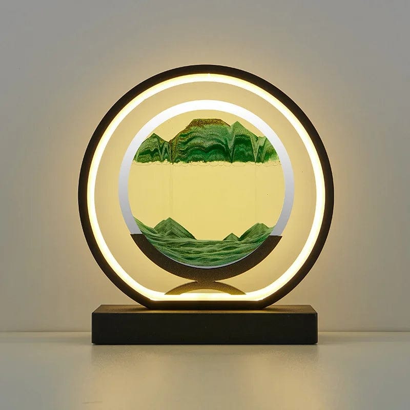 Black round-Green / Remote control LED quicksand painting hourglass art unique decorative sand painting night light bedroom decoration glass hourglass table lamp