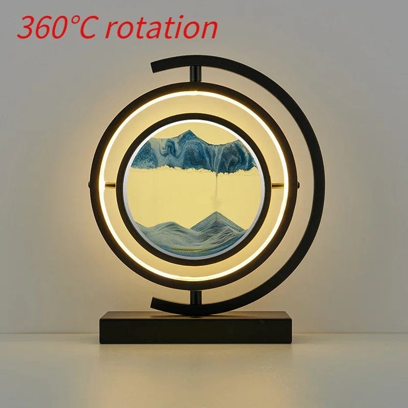 Black spin-Blue / Remote control LED quicksand painting hourglass art unique decorative sand painting night light bedroom decoration glass hourglass table lamp