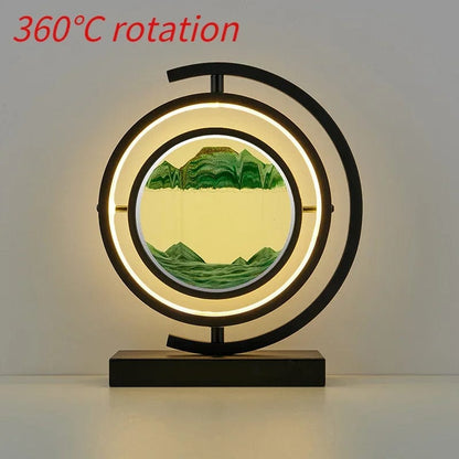 Black spin-Green / Remote control LED quicksand painting hourglass art unique decorative sand painting night light bedroom decoration glass hourglass table lamp