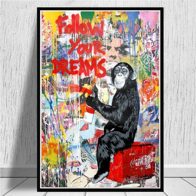BS02 / Small 40x60cm Large Size Banksy Art Canvas Posters and Prints Funny Monkeys Graffiti Street Art Wall Pictures for Modern Home Room Decor