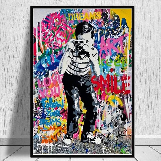 BS03 / Small 40x60cm Large Size Banksy Art Canvas Posters and Prints Funny Monkeys Graffiti Street Art Wall Pictures for Modern Home Room Decor