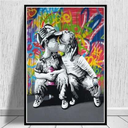 BS08 / Small 40x60cm Large Size Banksy Art Canvas Posters and Prints Funny Monkeys Graffiti Street Art Wall Pictures for Modern Home Room Decor