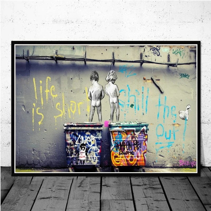 BS11 / Small 40x60cm Large Size Banksy Art Canvas Posters and Prints Funny Monkeys Graffiti Street Art Wall Pictures for Modern Home Room Decor