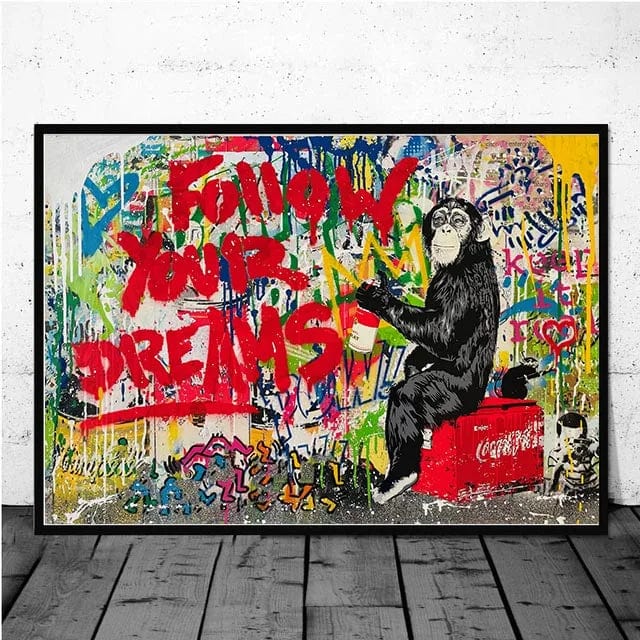 BS13 / Small 40x60cm Large Size Banksy Art Canvas Posters and Prints Funny Monkeys Graffiti Street Art Wall Pictures for Modern Home Room Decor