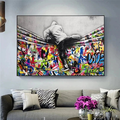 BS16 / Small 40x60cm Large Size Banksy Art Canvas Posters and Prints Funny Monkeys Graffiti Street Art Wall Pictures for Modern Home Room Decor