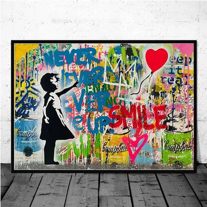 BS17 / Small 40x60cm Large Size Banksy Art Canvas Posters and Prints Funny Monkeys Graffiti Street Art Wall Pictures for Modern Home Room Decor