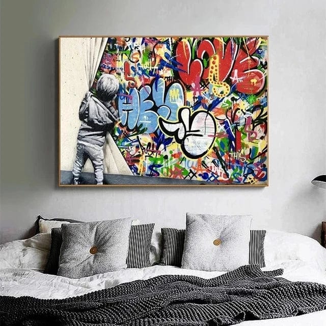 BS18 / Small 40x60cm Large Size Banksy Art Canvas Posters and Prints Funny Monkeys Graffiti Street Art Wall Pictures for Modern Home Room Decor