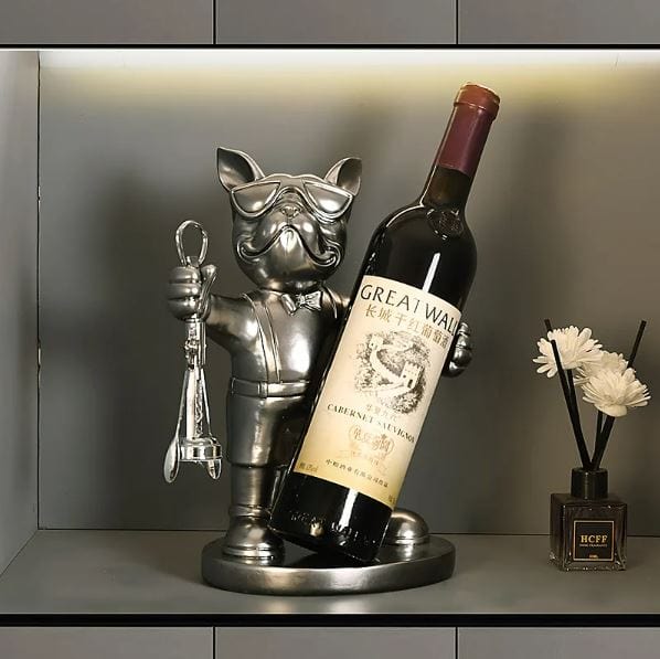 C Chic French Bulldog Wine Holder: A Stylish Canine Butler Design for Holding Your Favourite Bottle, Resin Sculpture for Table Decoration