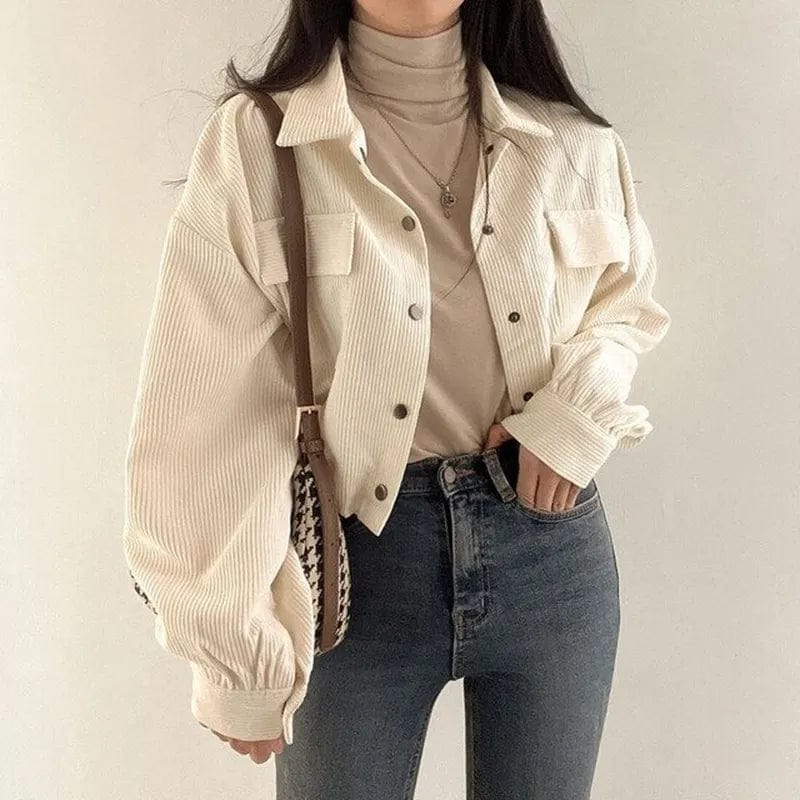 JDEFEG Western Clothes Women Fashion Tops Clothes Casual Turn Collar  Corduroy Jacket Elegant Long Sleeves Tassels Single Short Coat with Sleeves