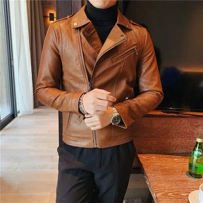 Coffee 1 / Asian S is Eur XXS 2023 Brand clothing Men's spring Casual leather jacket/Male slim fit Fashion High quality leather coats Man clothing S-3XL