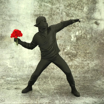 Doll Banksy Throwing Flower Girl Flower Thrower Sculpture Street Art Style Office Decoration Trend Creative Home Decoration