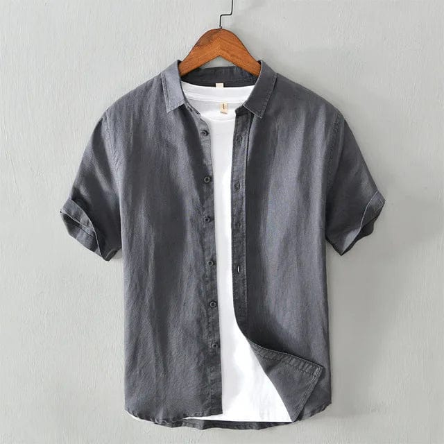 Drak gray / XSMALL Men's Casual Cotton Linen Short Sleeve Shirt - Classic Summer Fashion with Turn-Down Collar