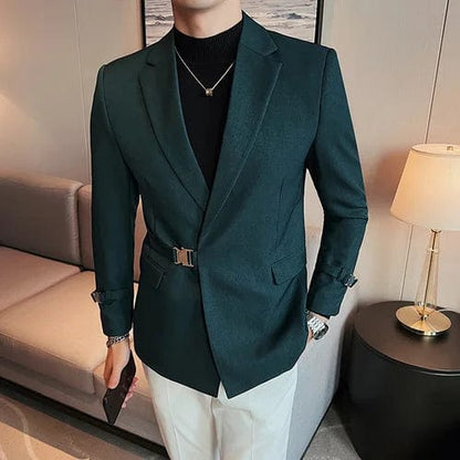 Green / Asia S 47-51kg Luxury British Style Men's High-Quality Business Tuxedo Jacket - Slim Fit Fashion Suit Coat for Men