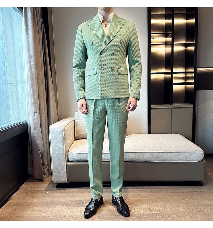 Green / XS (Jacket & Pants) Premium Double-Breasted Men's Business Suit: Tailored Set for Groom's Wedding Dress or Casual Tuxedo Look