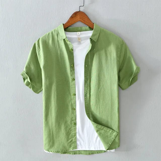 Green / XSMALL Men's Casual Cotton Linen Short Sleeve Shirt - Classic Summer Fashion with Turn-Down Collar