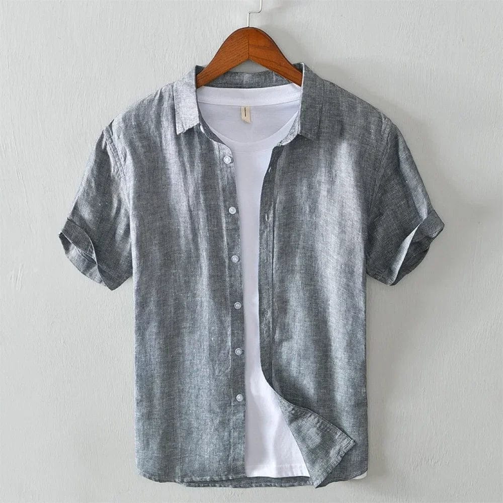 Grey / XLARGE Men's Summer Streetwear Linen Shirt - Casual Short Sleeve Solid Color Breathable Slim Fit Top