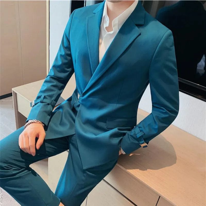 (Jacket+Pants) Men Spring High Quality Business Suits/Male Slim Fit Fashion Casual Office Dress Men 2 piece Casual Blazers S-4XL