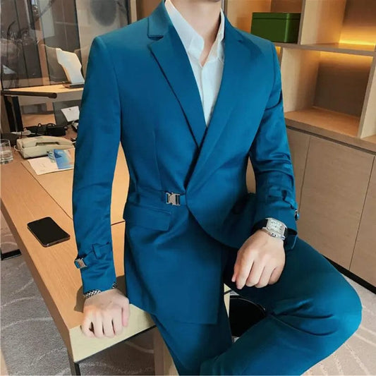 (Jacket+Pants) Men Spring High Quality Business Suits/Male Slim Fit Fashion Casual Office Dress Men 2 piece Casual Blazers S-4XL