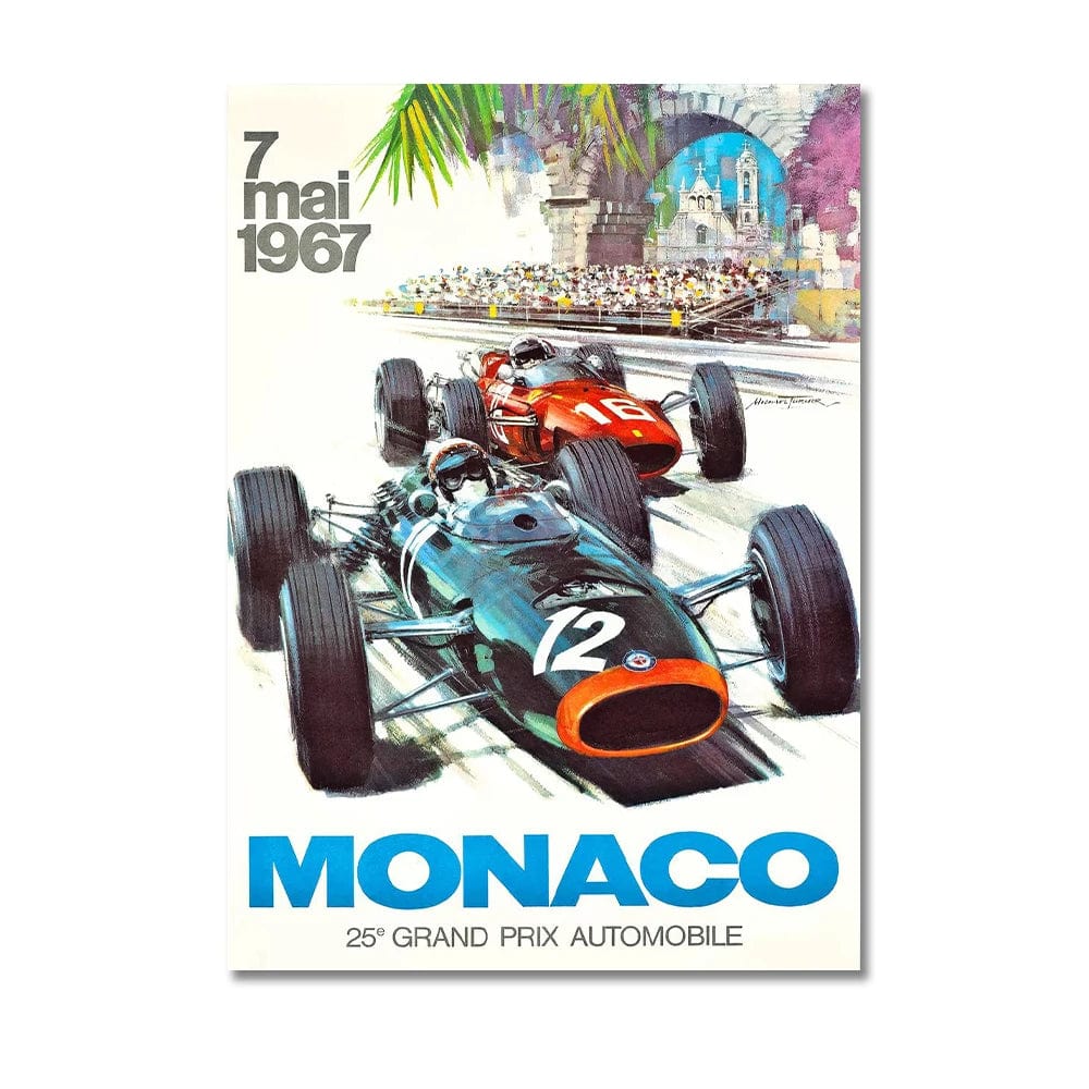 KRACEFEI-1 / Medium 30x45cm Vintage Car Races Monaco Prix F1 Racing Poster Canvas Painting Formula  Grand Prix Edition Racing Wall Art Pictures Home Decor