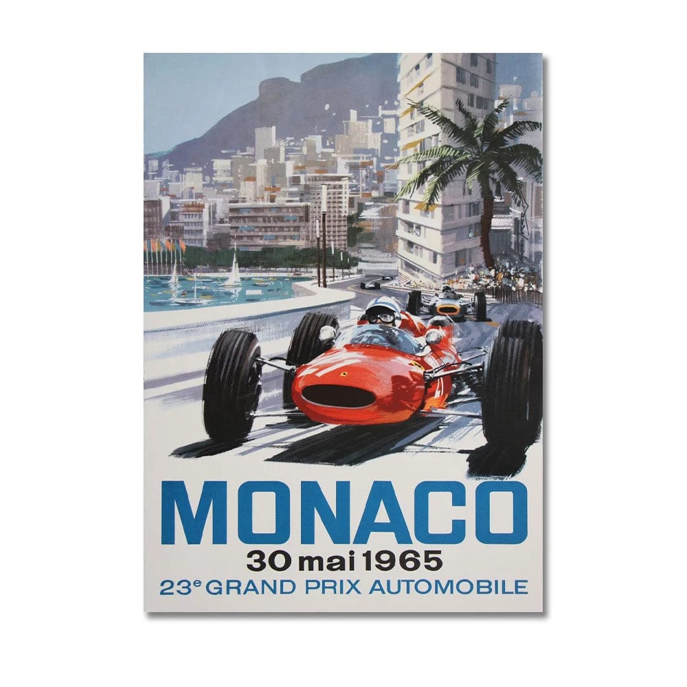KRACEFEI-5 / Medium 30x45cm Vintage Car Races Monaco Prix F1 Racing Poster Canvas Painting Formula  Grand Prix Edition Racing Wall Art Pictures Home Decor