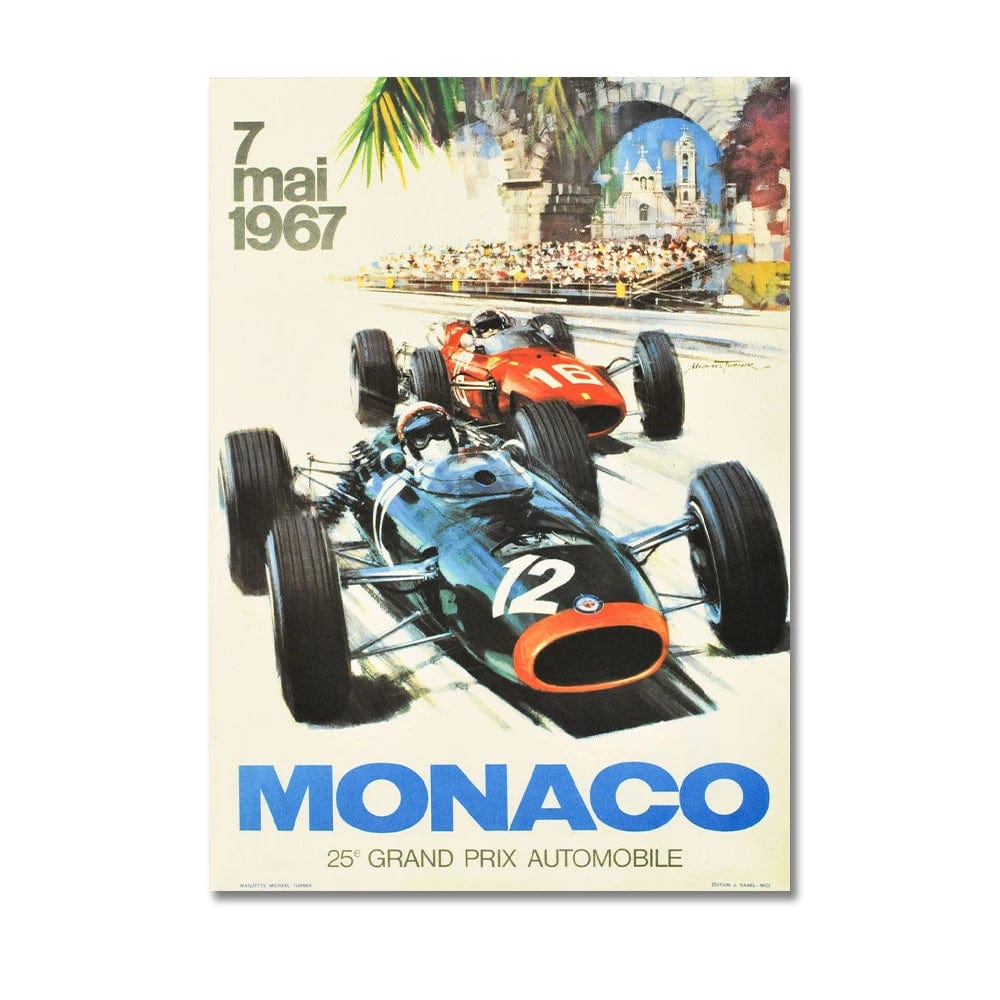 KRACEFEI-7 / Medium 30x45cm Vintage Car Racing Monaco Formula One Grand Prix F1 Race Canvas Painting Art Prints