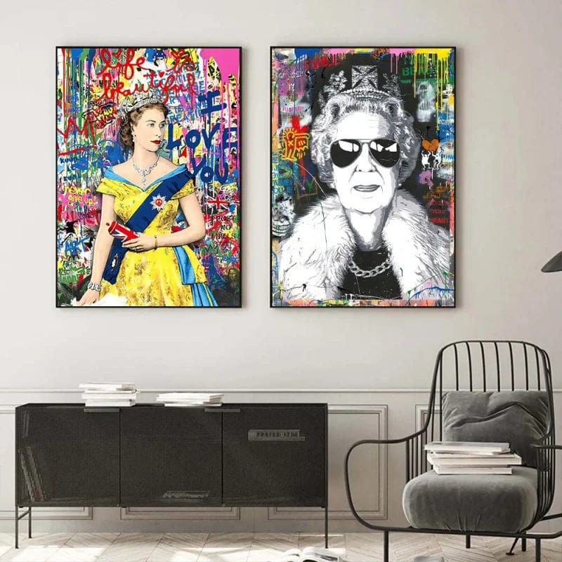 Modern Pop Street Graffiti Wall Art Queen Elizabeth HD Oil On Canvas Posters And Prints Living Room Bedroom Decor Gifts