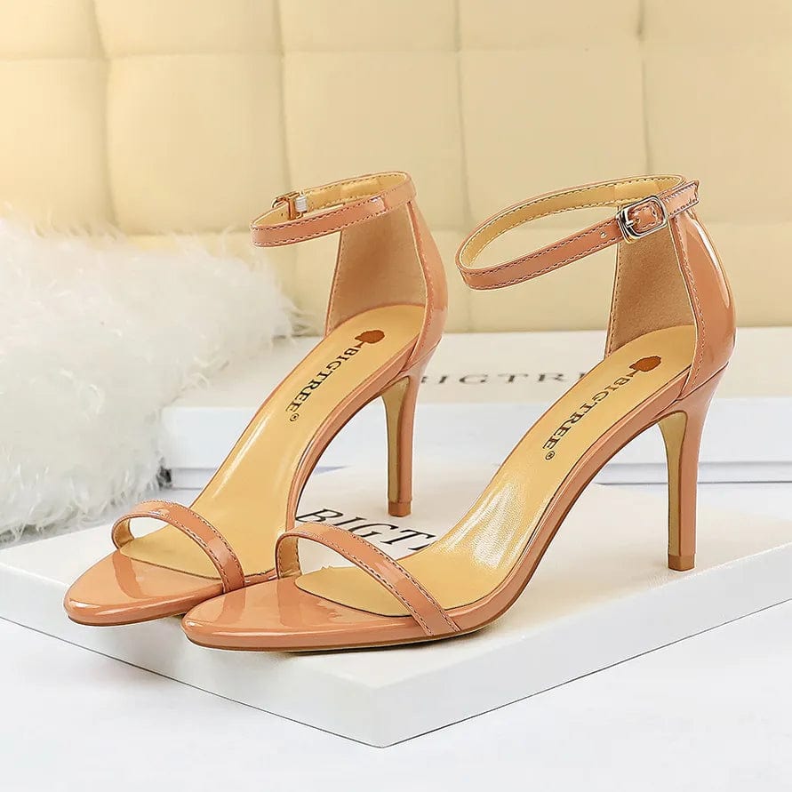 Nude 8cm / 34 Women 8cm 11cm High Heels Fetish Sandals Gladiator Platform Strap Stripper Glossy Leather Pumps Lady Nude Low Heels Party Shoes