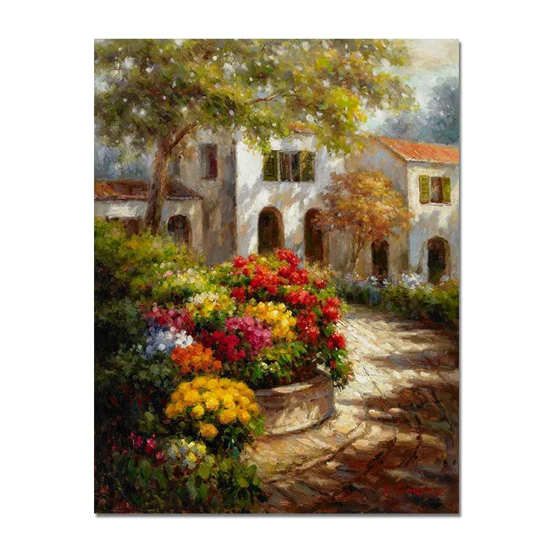 PC4336 / 40x50cm  No Frame Retro Garden Landscape Flower Oil Painting Print On Canvas Nordic Poster Wall Art Picture For Living Room Home Decoration Decor