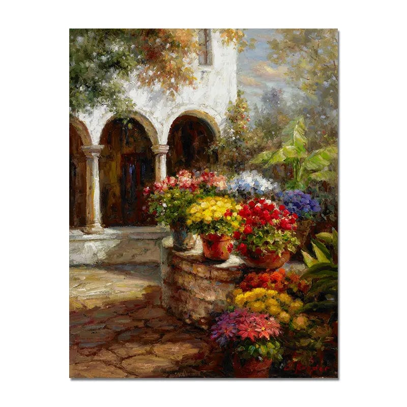 PC4351 / 40x50cm  No Frame Retro Garden Landscape Flower Oil Painting Print On Canvas Nordic Poster Wall Art Picture For Living Room Home Decoration Decor