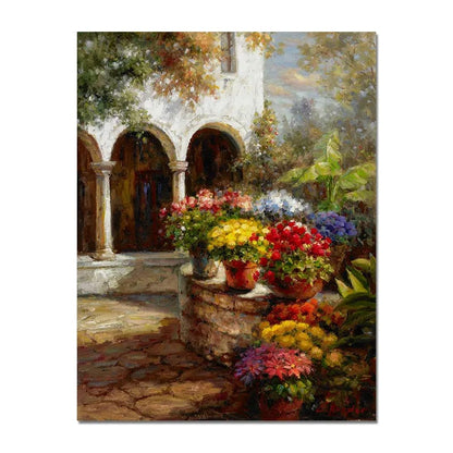 PC4351 / 40x50cm  No Frame Retro Garden Landscape Flower Oil Painting Print On Canvas Nordic Poster Wall Art Picture For Living Room Home Decoration Decor