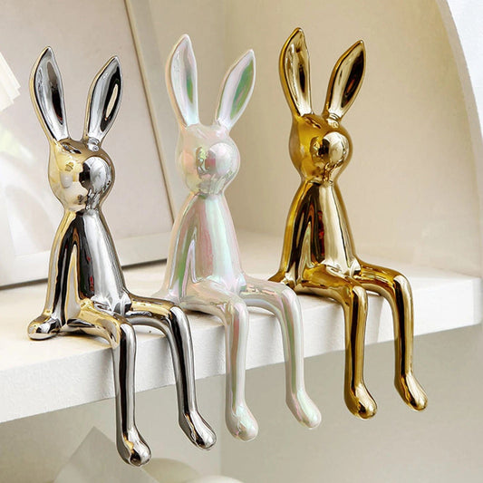 Rabbit Statues Ceramic Crafts Creative Shiny Modern Nordic Animal Figures Decorative Ornament Animal Figures Table Decor