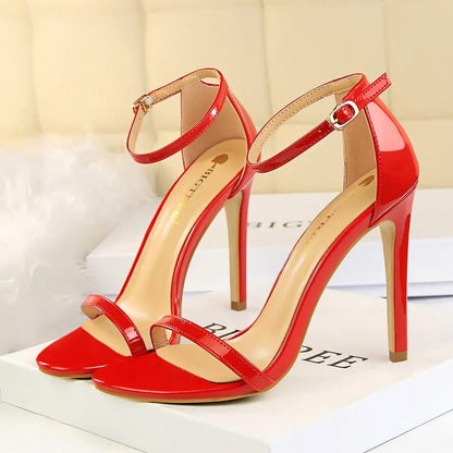 Red 11cm / 34 Women 8cm 11cm High Heels Fetish Sandals Gladiator Platform Strap Stripper Glossy Leather Pumps Lady Nude Low Heels Party Shoes