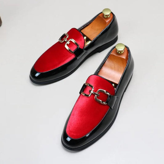 Red / 44 Men's Fashion Patchwork Leather Shoes: Casual Loafers for Party, Wedding, and Comfortable Slip-on Flats