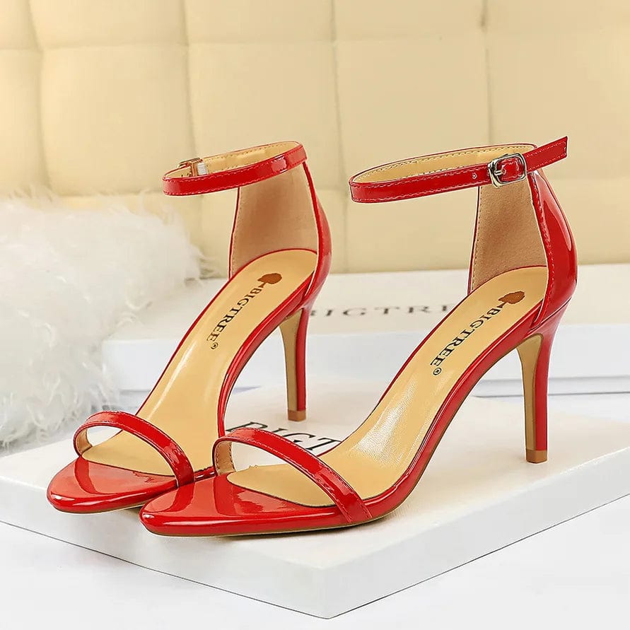 Red 8cm / 34 Women 8cm 11cm High Heels Fetish Sandals Gladiator Platform Strap Stripper Glossy Leather Pumps Lady Nude Low Heels Party Shoes
