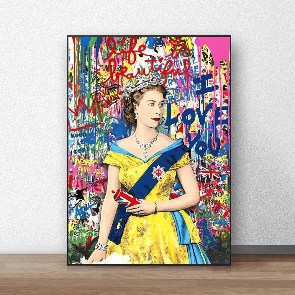 Style 1 / 30X40cm Unframed Modern Pop Street Graffiti Wall Art Queen Elizabeth HD Oil On Canvas Posters And Prints Living Room Bedroom Decor Gifts