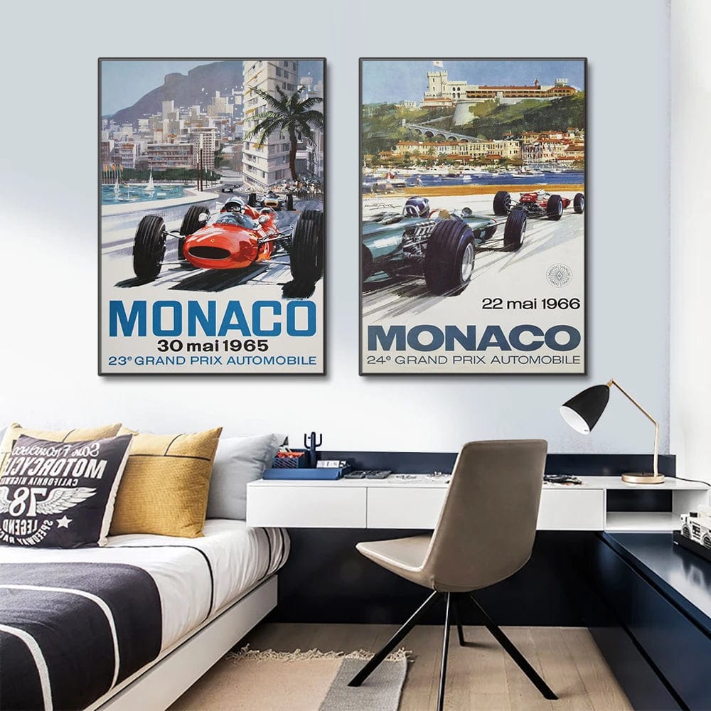 Vintage Car Races Monaco Prix F1 Racing Poster Canvas Painting Formula  Grand Prix Edition Racing Wall Art Pictures Home Decor
